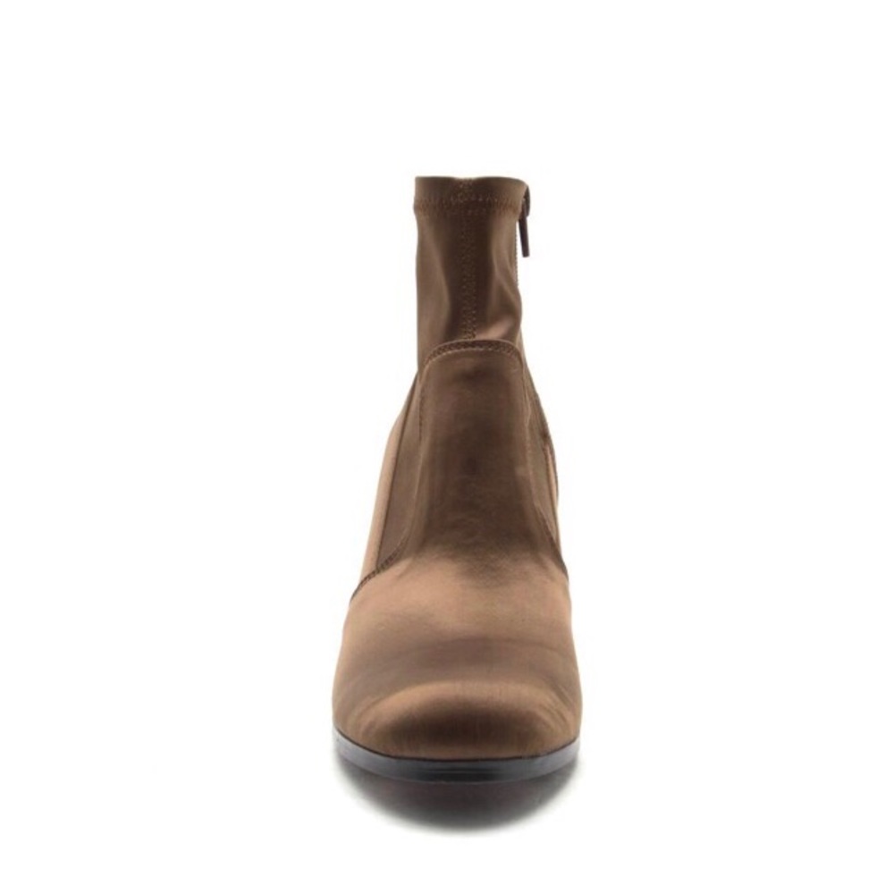 brown satin block heel booties - Picture 6 of 7